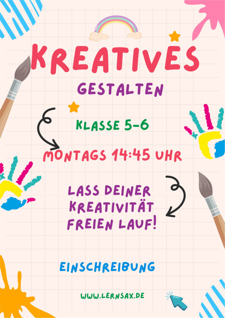 Kreatives Gestalten – Klasse 5–6. Montag, 14:45 Uhr.