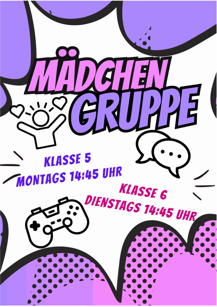 Mädchengruppe – Klasse 5–6. Klasse 5: Montag, 14:45 Uhr. Klasse 6: Dienstag, 14:45 Uhr.